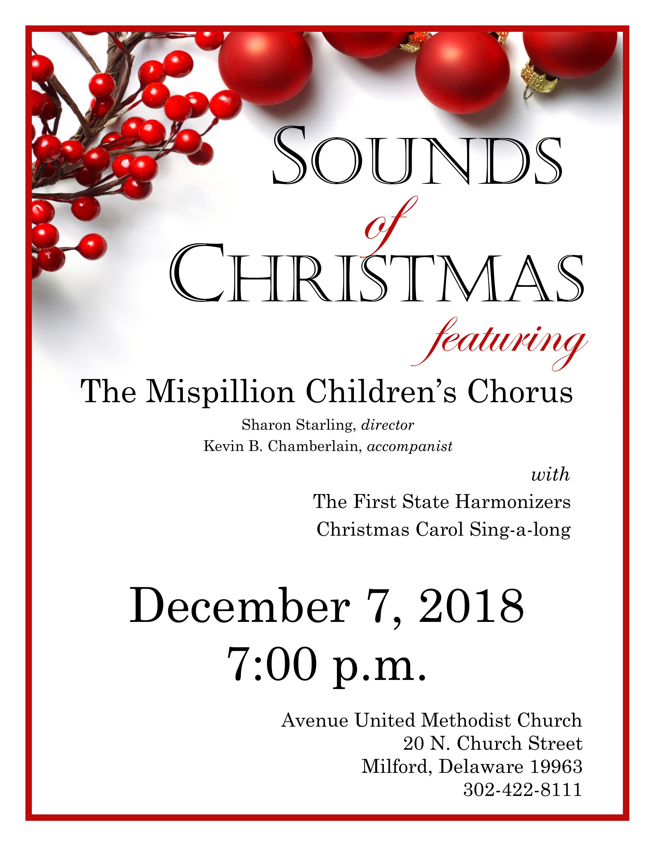 Aumc Christmas Concert 2018 Flyer Avenue United Methodist Church Milford Delaware